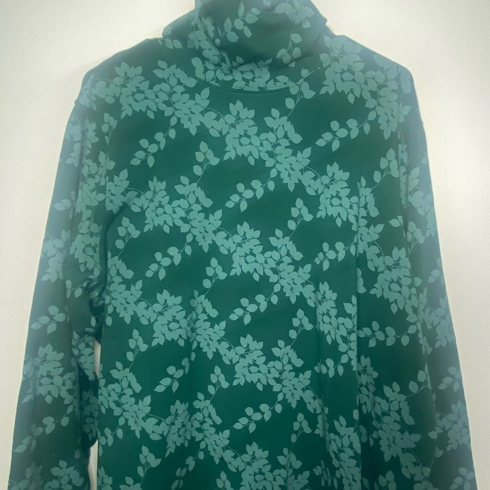 Lands' End Green Floral Women's Turtleneck Sweater